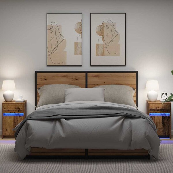 LED Éjjeli Szekrény 2 db Régi fa 38 x 34 x 61 cm Szerelt fa