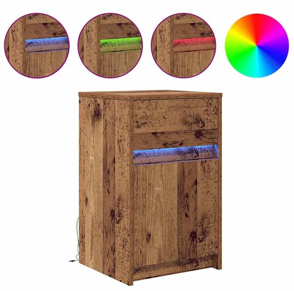 LED Éjjeli Szekrény 2 db Régi fa 38 x 34 x 61 cm Szerelt fa