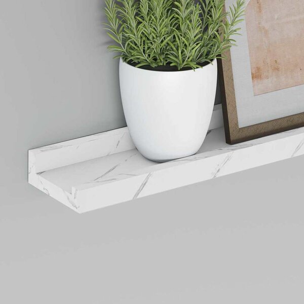 Falpolc polcokkal 2 pcs Fehér márvány 80 x 9 x 3 cm Faanyag