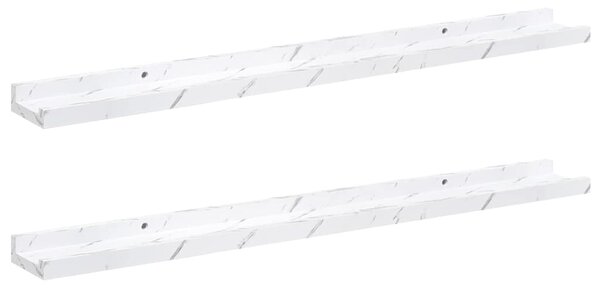 Falpolc polcokkal 2 pcs Fehér márvány 80 x 9 x 3 cm Faanyag
