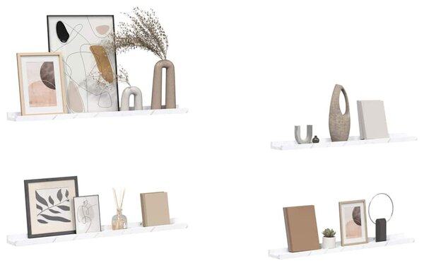 Falpolc polcokkal 4 pcs Fehér márvány 80 x 9 x 3 cm Faanyag