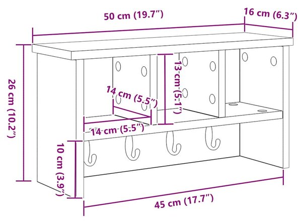 Fali Kabáthorog polcokkal Fehér 50 x 16 x 26 cm Faanyag