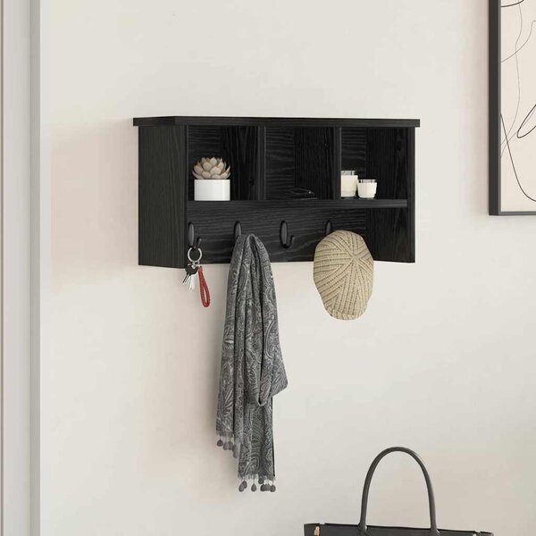 Fali Kabáthorog polcokkal Musta tammi 50 x 16 x 26 cm Faanyag