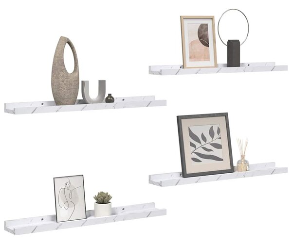 Falpolc polcokkal 4 pcs Fehér márvány 40 x 9 x 3 cm Faanyag