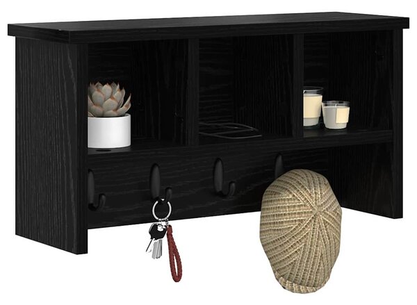 Fali Kabáthorog polcokkal Musta tammi 50 x 16 x 26 cm Faanyag