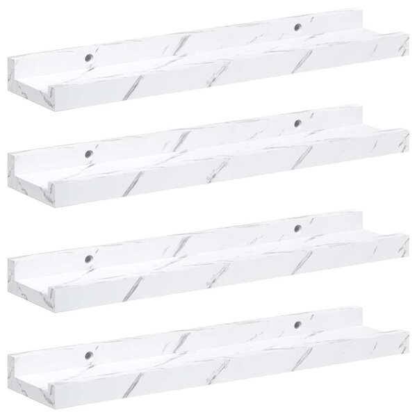 Falpolc polcokkal 4 pcs Fehér márvány 40 x 9 x 3 cm Faanyag