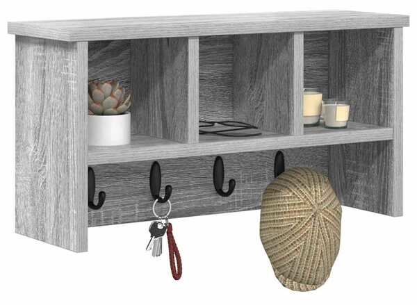 Fali Kabáthorog polcokkal Szürke sonoma 50 x 16 x 26 cm Faanyag