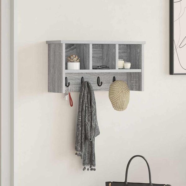 Fali Kabáthorog polcokkal Szürke sonoma 50 x 16 x 26 cm Faanyag