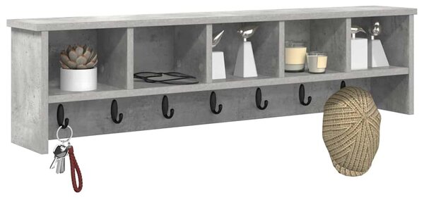 Fali Kabáthorog polcokkal Beton Szürke 100 x 16 x 26 cm Faanyag