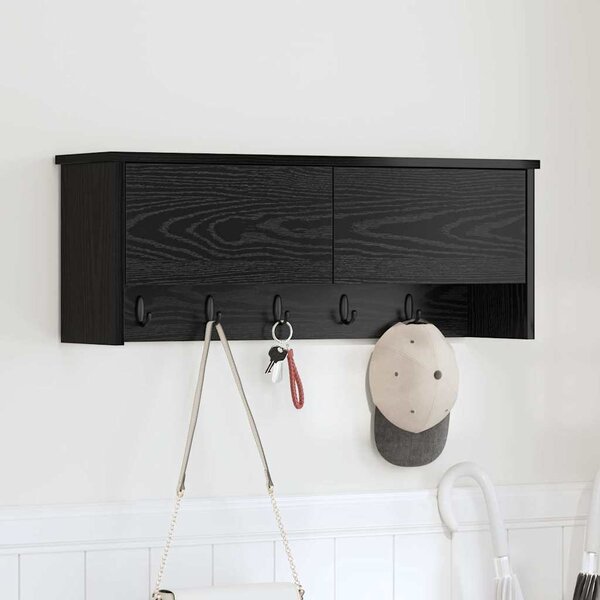 Fali Kabáthorog polcokkal Musta tammi 80 x 20 x 30 cm Faanyag