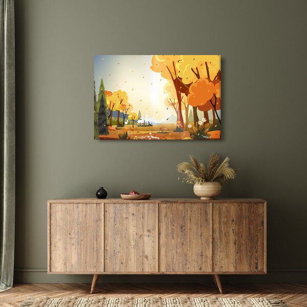 Kép - őszi táj, illusztrációk (90x60 cm)