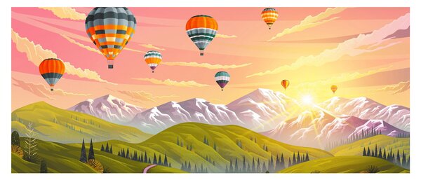 Léggömbök képe a táj felett (120x50 cm)