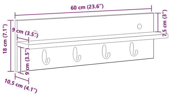 Fali Kabáthorog polcokkal Fehér 60 x 10.5 x 18 cm Faanyag