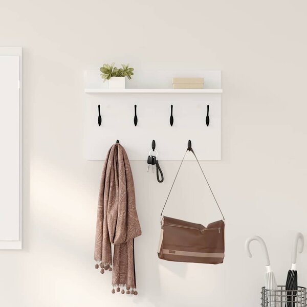 Fali Kabáthorog polcokkal Fehér 60 x 40 x 12 cm Faanyag