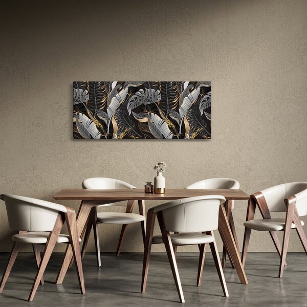 Kép - Trópusi levelek fekete és arany színben (120x50 cm)