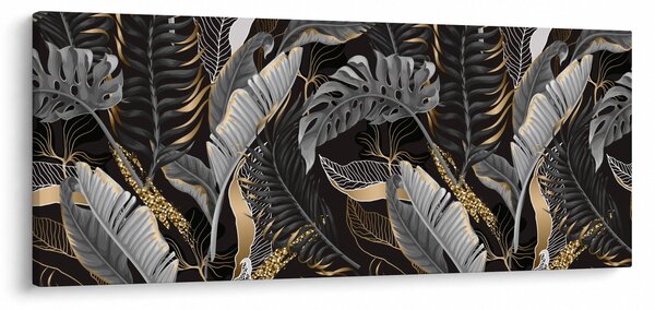 Kép - Trópusi levelek fekete és arany színben (120x50 cm)