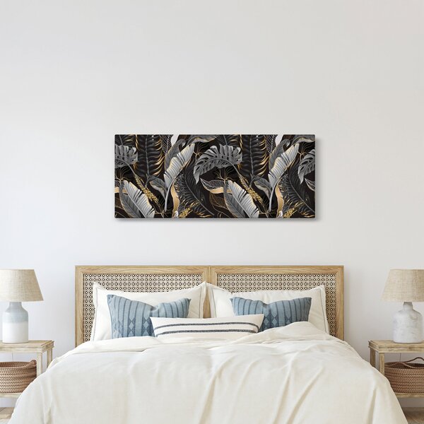 Kép - Trópusi levelek fekete és arany színben (120x50 cm)