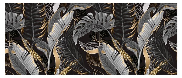 Kép - Trópusi levelek fekete és arany színben (120x50 cm)