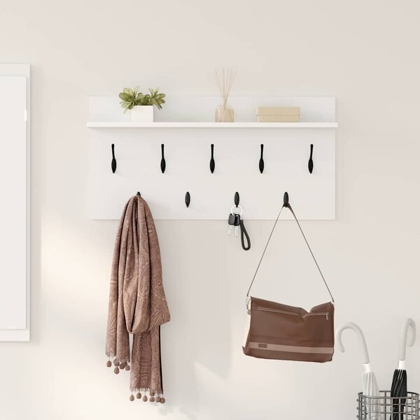 Fali Kabáthorog polcokkal Fehér 80 x 40 x 12 cm Faanyag