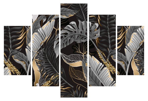 Kép - Trópusi levelek fekete és arany színben (150x105 cm)