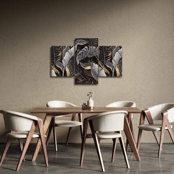 Kép - Trópusi levelek fekete és arany színben (90x60 cm)