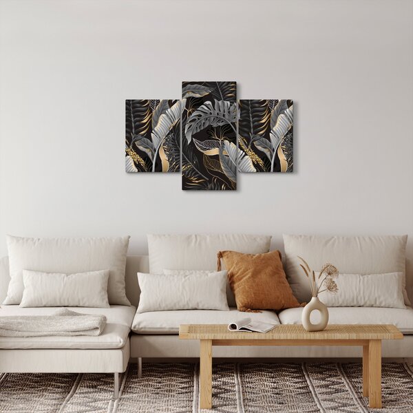 Kép - Trópusi levelek fekete és arany színben (90x60 cm)