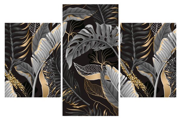 Kép - Trópusi levelek fekete és arany színben (90x60 cm)