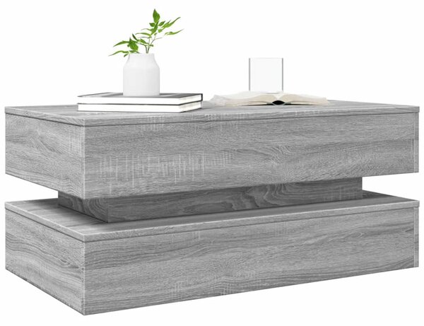 Szürke sonoma színű dohányzóasztal LED-lámpákkal 90x50x40 cm