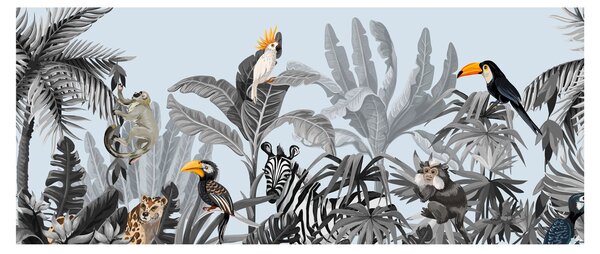 Állatok képe egy trópusi erdőben (120x50 cm)