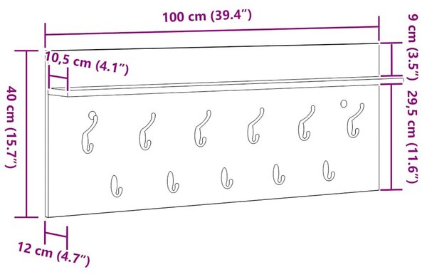 Fali Kabáthorog polcokkal Beton Szürke 100 x 40 x 12 cm Faanyag