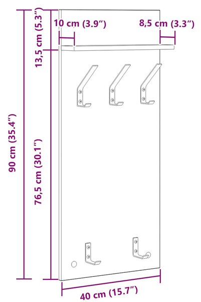 Fali Kabáthorog polcokkal Öreg fa 40 x 10 x 90 cm Faanyag