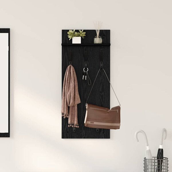 Fali Kabáthorog polcokkal Fekete tölgy 40 x 10 x 90 cm Faanyag