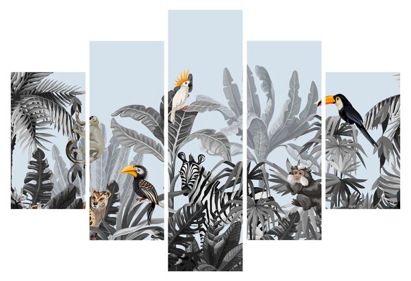 Állatok képe egy trópusi erdőben (150x105 cm)