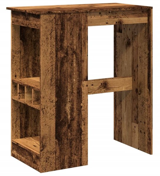Antik fa színű szerelt fa bárasztal tárolókkal 90x47,5x103,5 cm