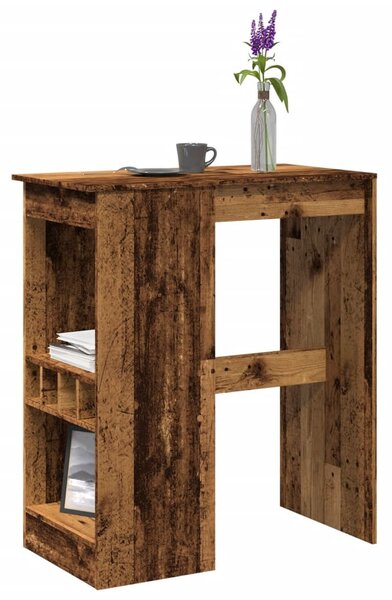 Antik fa színű szerelt fa bárasztal tárolókkal 90x47,5x103,5 cm