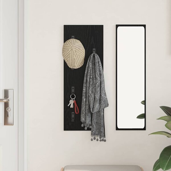 Fali Kabáthorog tárolóval Fekete tölgy 30 x 1,5 x 80 cm Faanyag