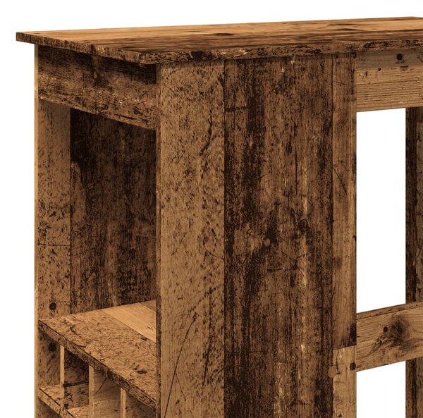 Antik fa színű szerelt fa bárasztal tárolókkal 90x47,5x103,5 cm