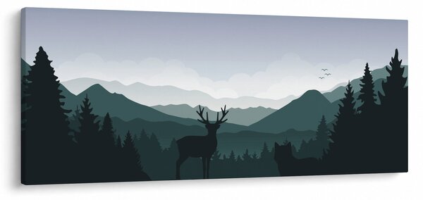 Kép - Szarvas farkassal a sziklák között (120x50 cm)