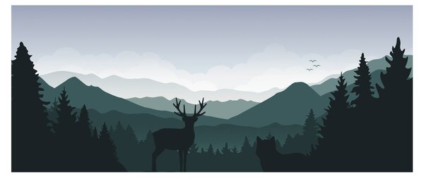 Kép - Szarvas farkassal a sziklák között (120x50 cm)