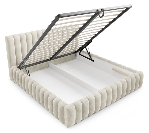BLISS egyszemélyes kárpitozott ágyneműtartós ágy 120x200 - krémszínű