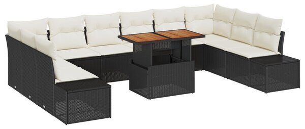 Kerti Kanapé Szett 11 db Fekete Poli rattan