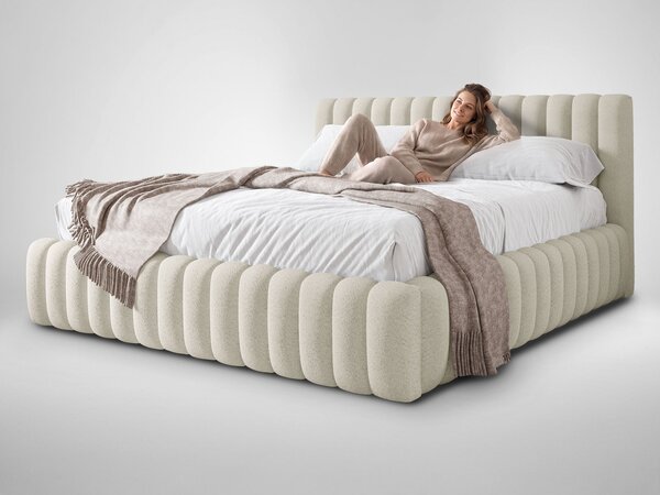 BLISS egyszemélyes kárpitozott ágyneműtartós ágy 120x200 - krémszínű
