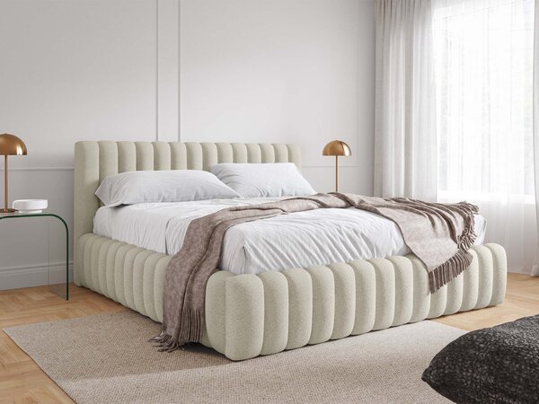 BLISS egyszemélyes kárpitozott ágyneműtartós ágy 120x200 - krémszínű
