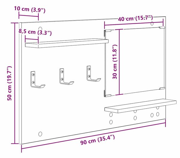 Fali Kabáthorog polcokkal Régi fa 90 x 10 x 50 cm Faanyag