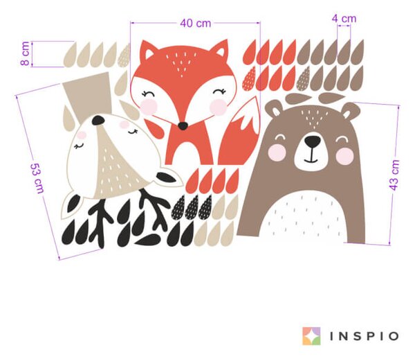 INSPIO - átragasztható textil matrica - Medve, róka, őzike - Gyerek matricák