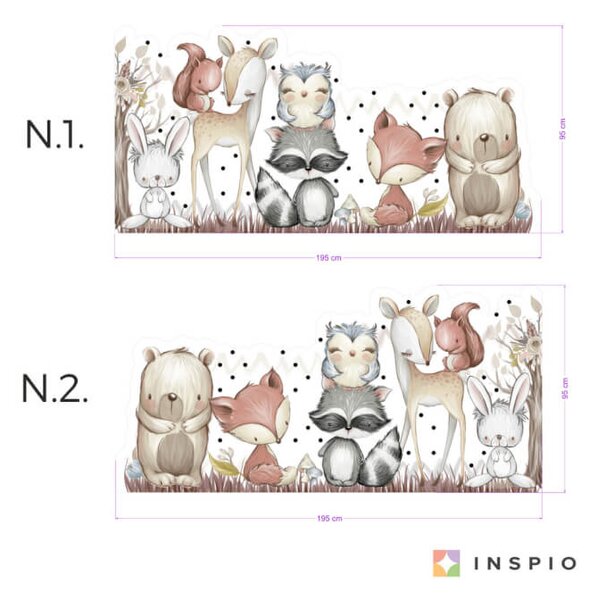 INSPIO - átragasztható textil matrica - Falvédő - Erdei állatok