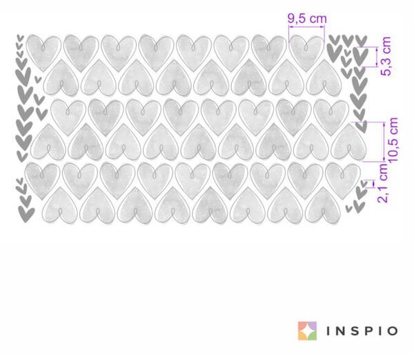 INSPIO - átragasztható textil matrica - Szürke színű szívecskés matrica