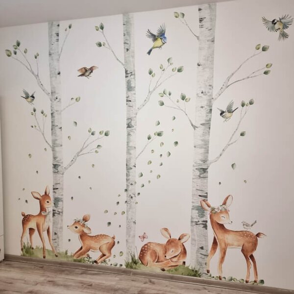 INSPIO - átragasztható textil matrica - Falmatrica gyerekszobába - Játékos őzikék