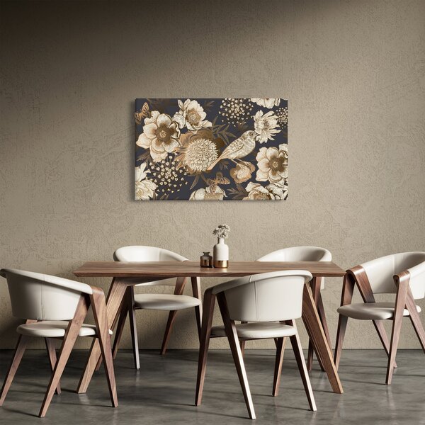Sötét alapon arany virágok képe (90x60 cm)