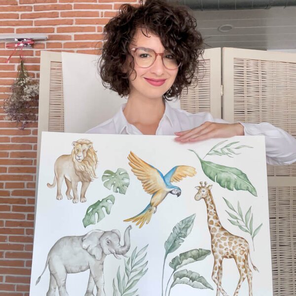 INSPIO - átragasztható textil matrica - Textil falmatrica - SZAFARI állatok a vadonból